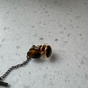 Vintage tiger-eye cuff links/tie tacks